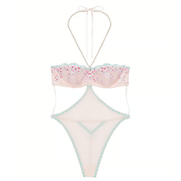 Victoria's Secret Tops - Victoria’s Secret Very Sexy‎ Cherry Blossom Embroidered Mesh Teddy Pink Sz.M NWT